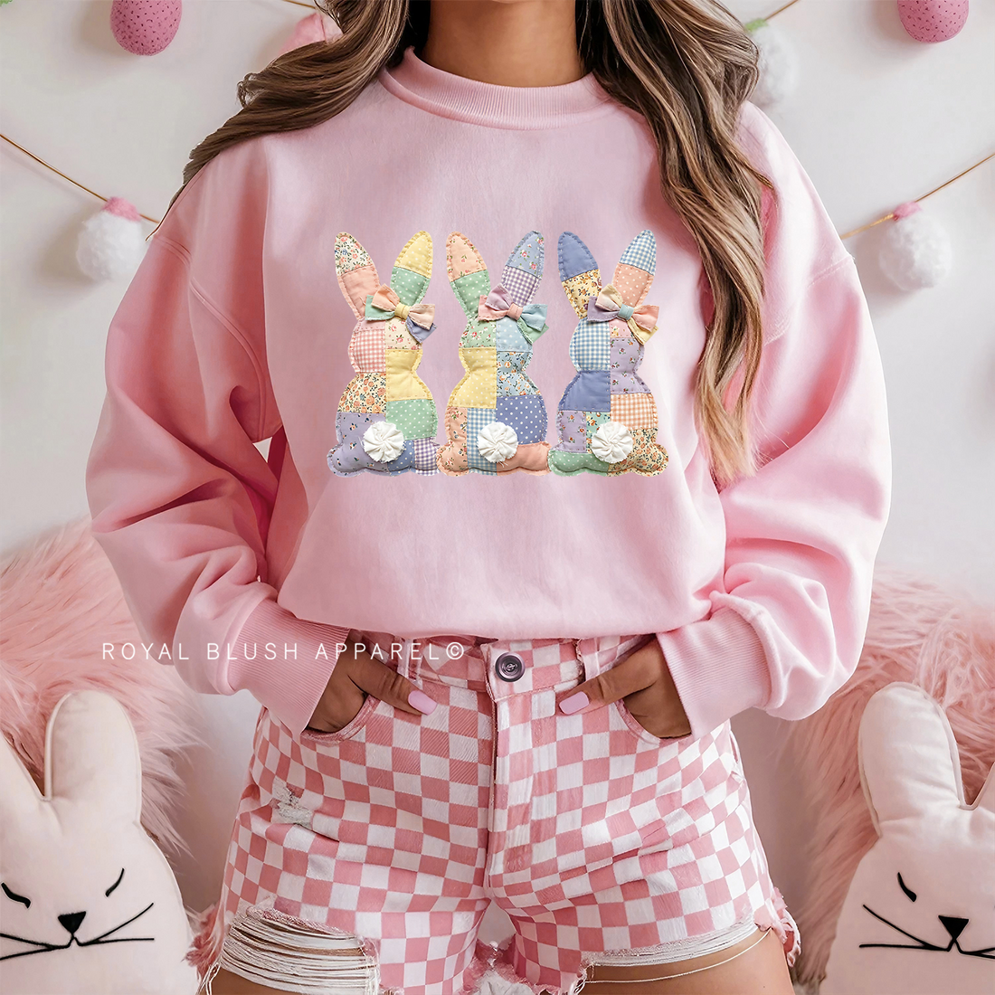 3 Bunnies Faux Quilted Sweatshirt