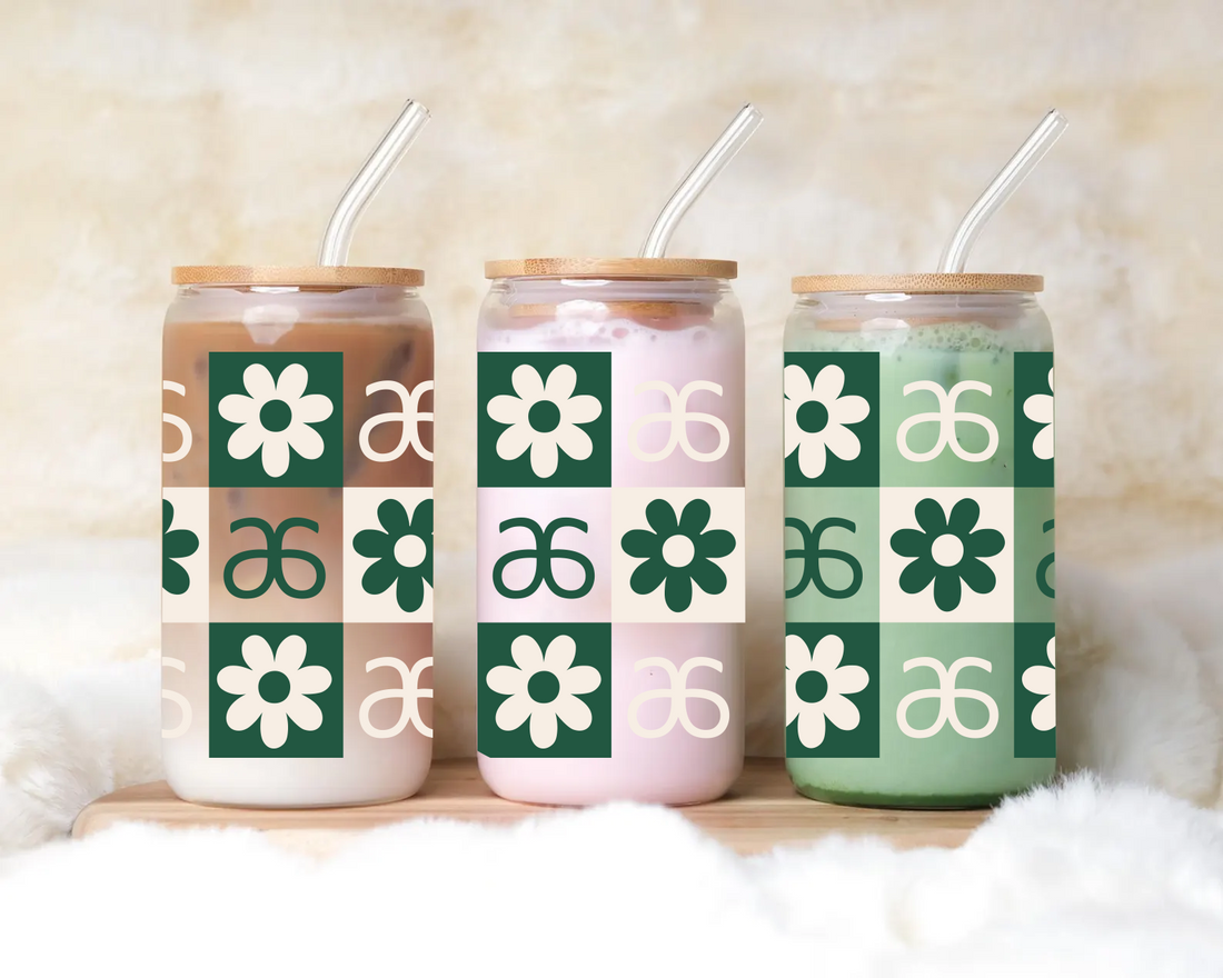 Arbonne Floral Iced Coffee Glass