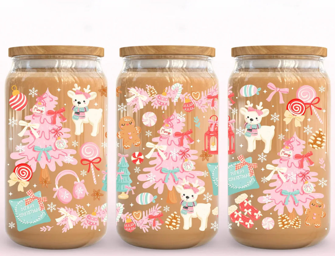 Girly Christmas Iced Coffee Glass