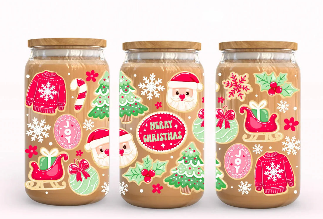 Santa Christmas Cookies Iced Coffee Glass