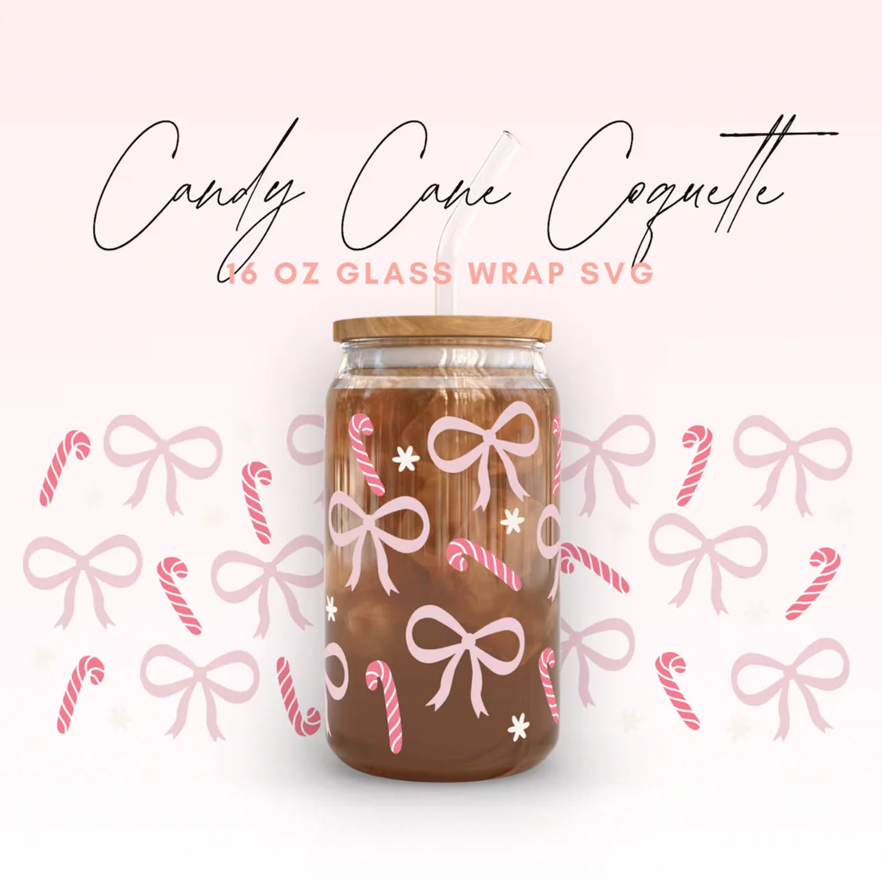 Candy Cane Bwo Coquette Iced Coffee Glass