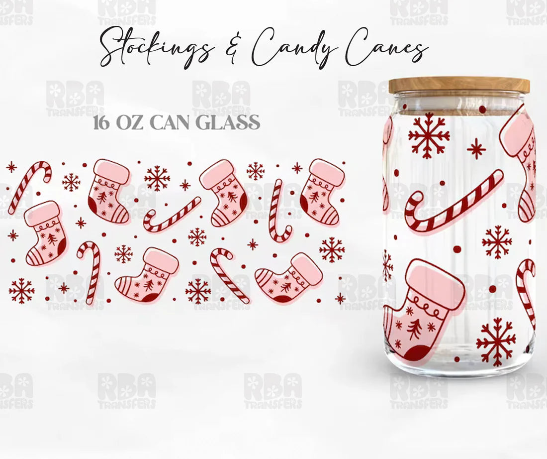 Stockings & Candy Canes Iced Coffee Glass