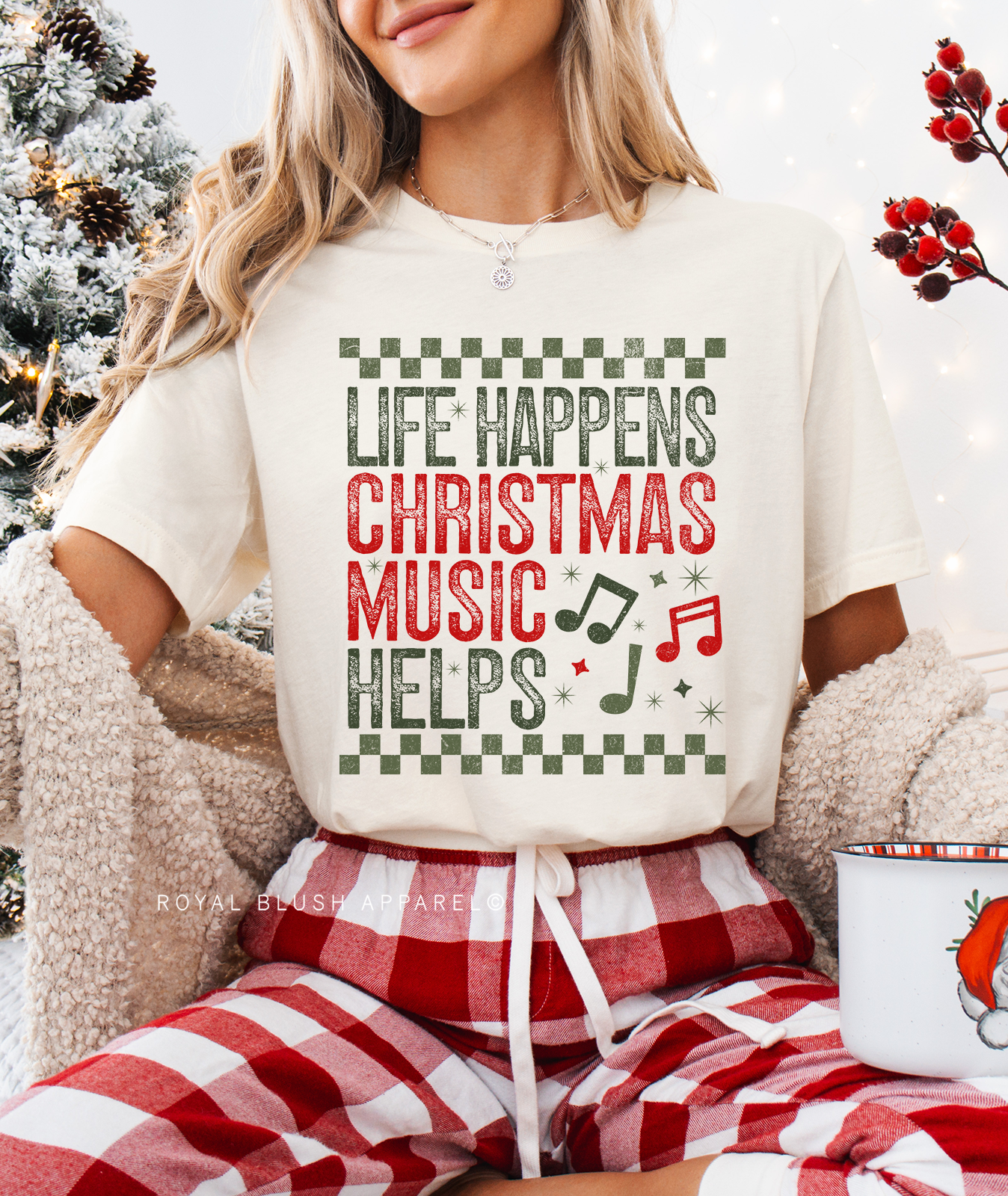 Life Happens Christmas Music Helps Relaxed Unisex T-shirt