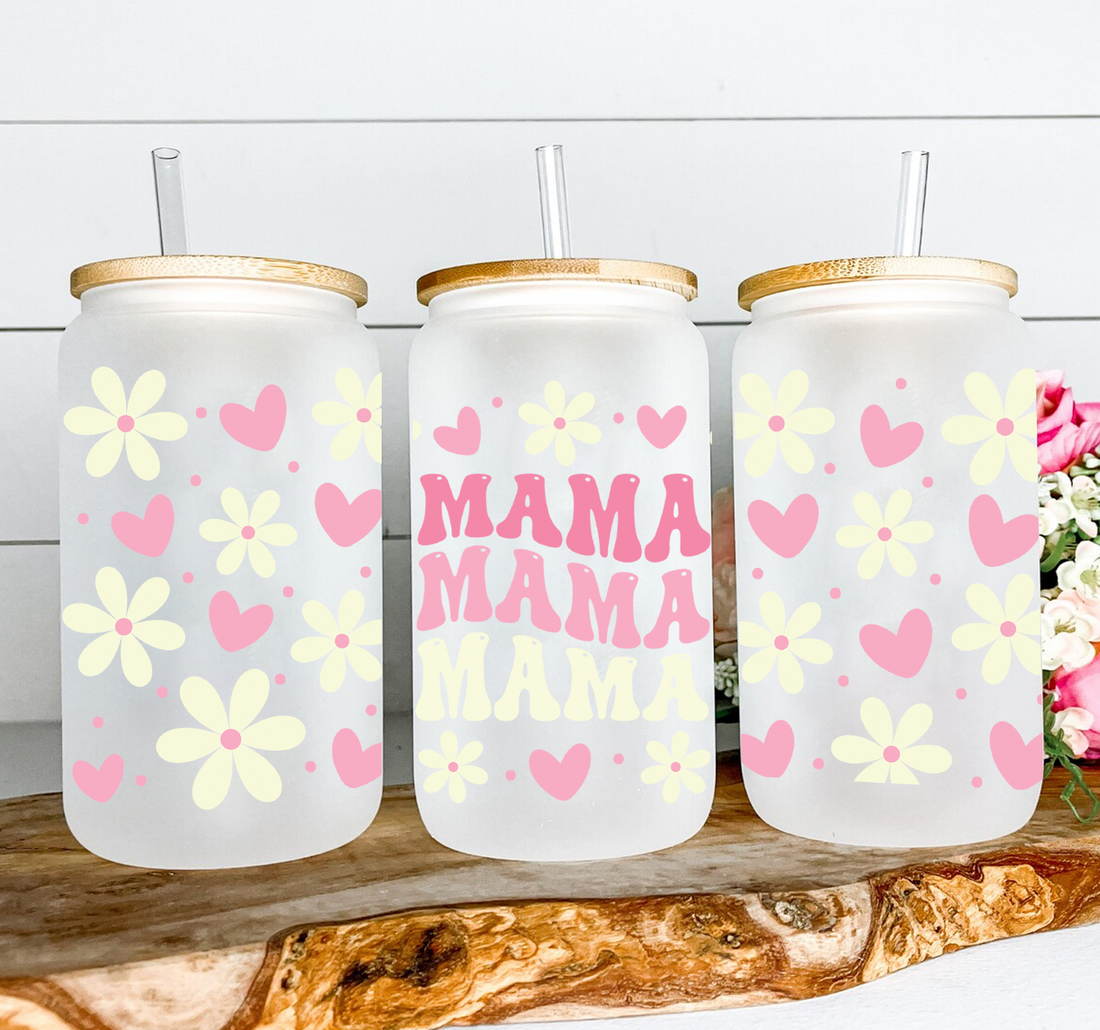 Mama Flowers Iced Coffee Glass