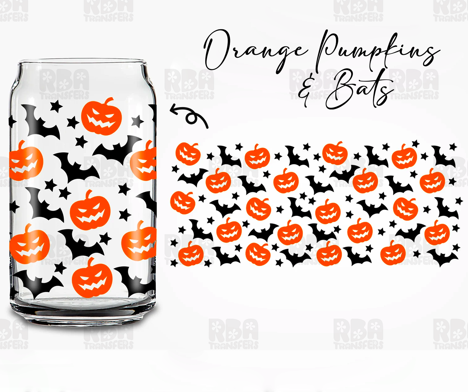 Orange Pumpkins & Bats Iced Coffee Glass