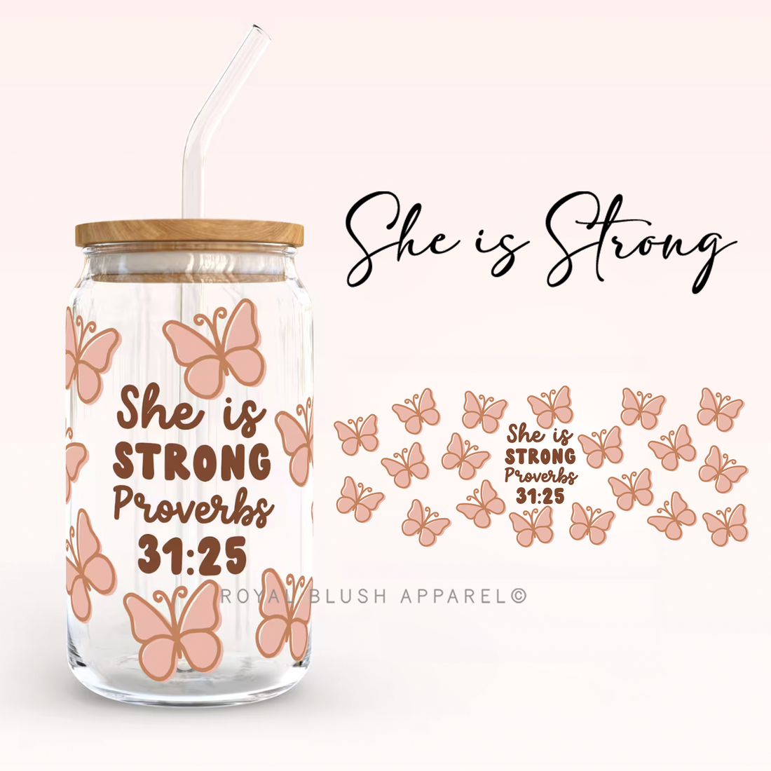 Butterflies She Is Strong Iced Coffee Glass