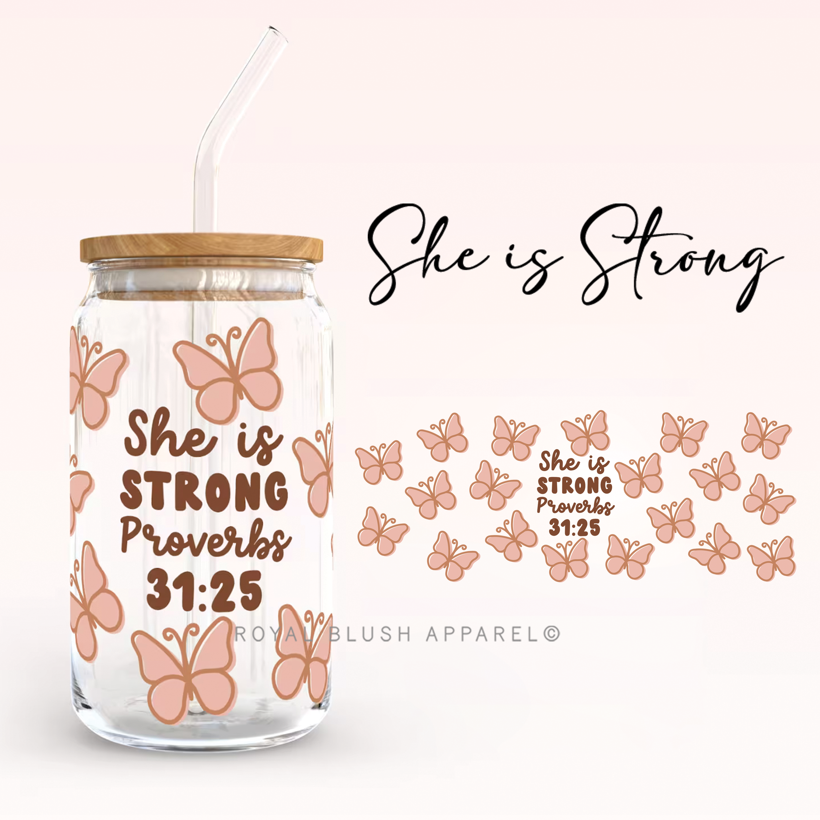 Butterflies She Is Strong Iced Coffee Glass
