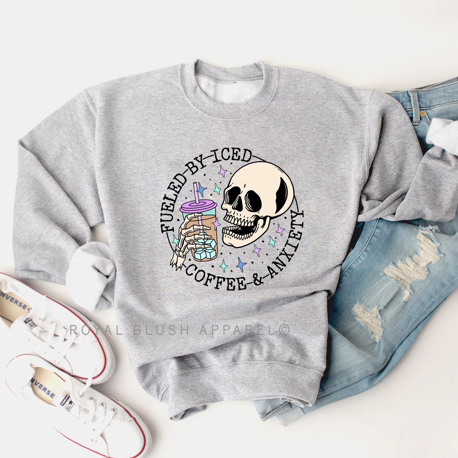 Skeleton Fueled By Coffee & Anxiety Sweatshirt