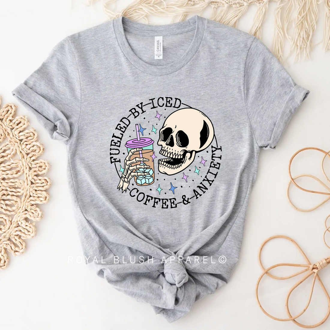 Skeleton Fueled By Iced Coffee & Anxiety Relaxed Unisex T-shirt