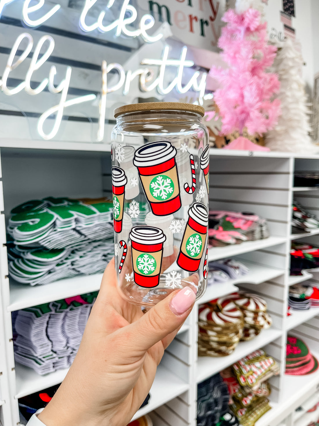 Red Snowflake Cups Iced Coffee Glass