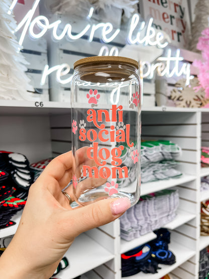 Anti Social Dog Mom Iced Coffee Glass