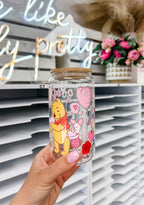 XOXO glass iced coffee cup with bamboo lid and glass straw