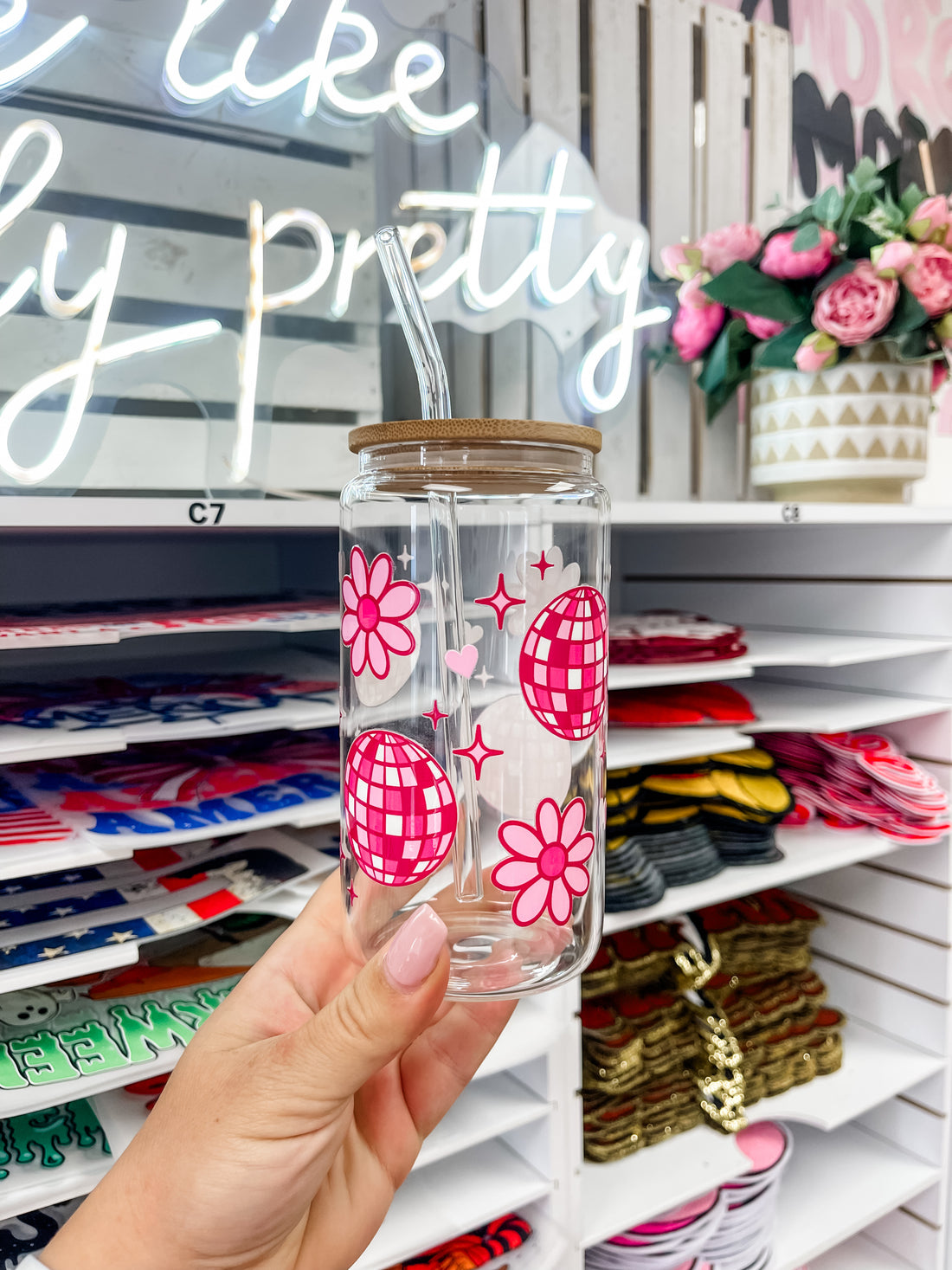 Disco Flowers Iced Coffee Glass