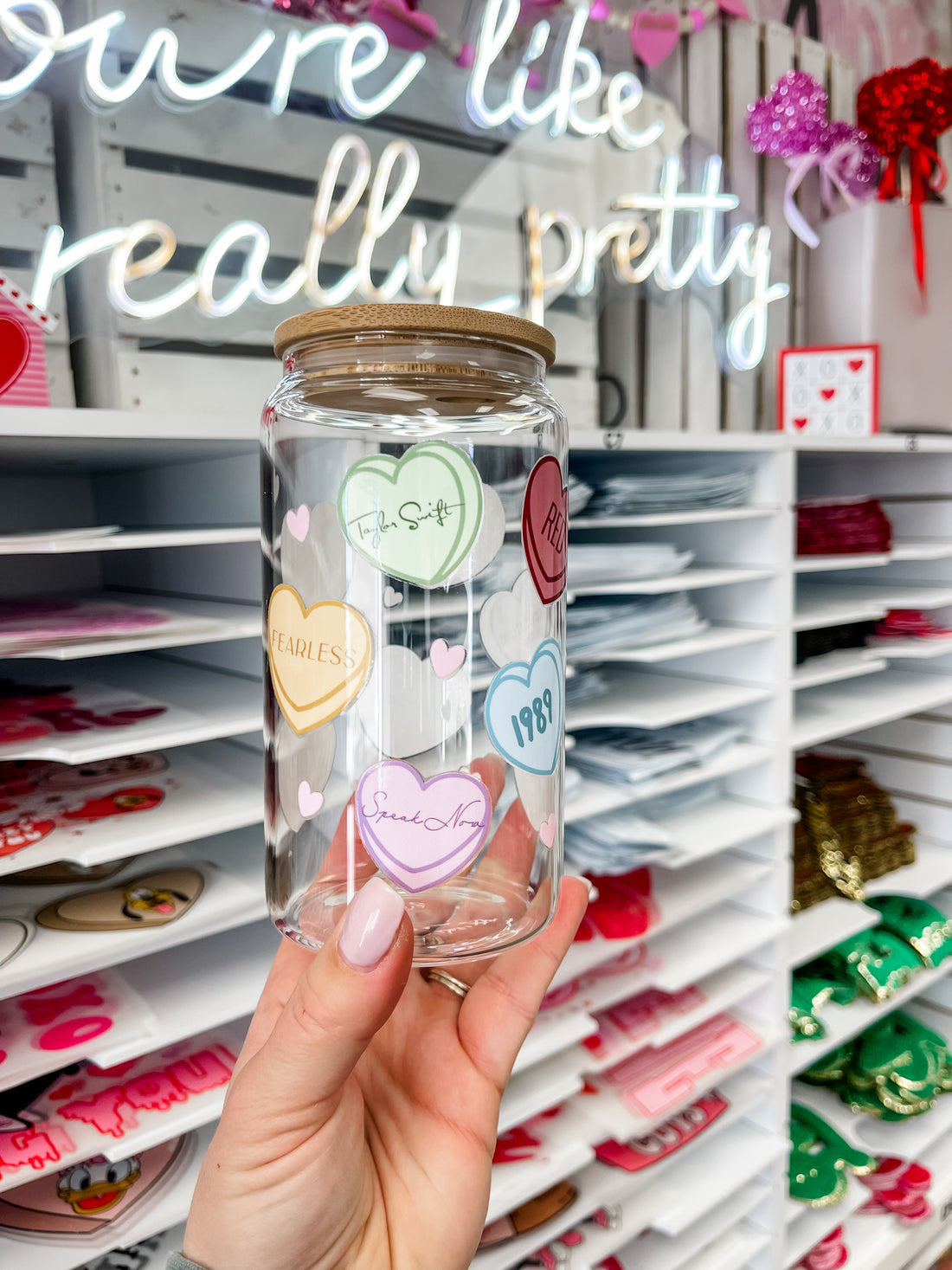 Eras Candy Hearts Iced Coffee Glass