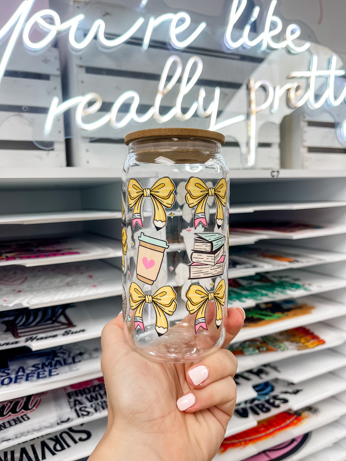 Teacher Pencil Bows Iced Coffee Glass