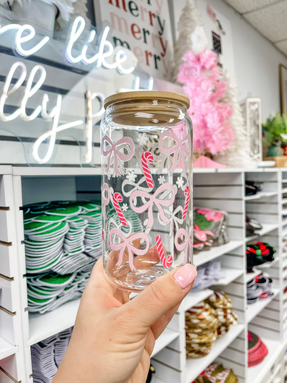 Candy Cane Bow Coquette Iced Coffee Glass