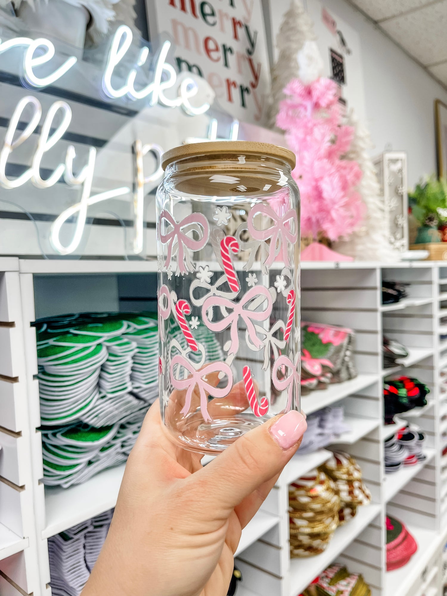 Candy Cane Bow Coquette Iced Coffee Glass