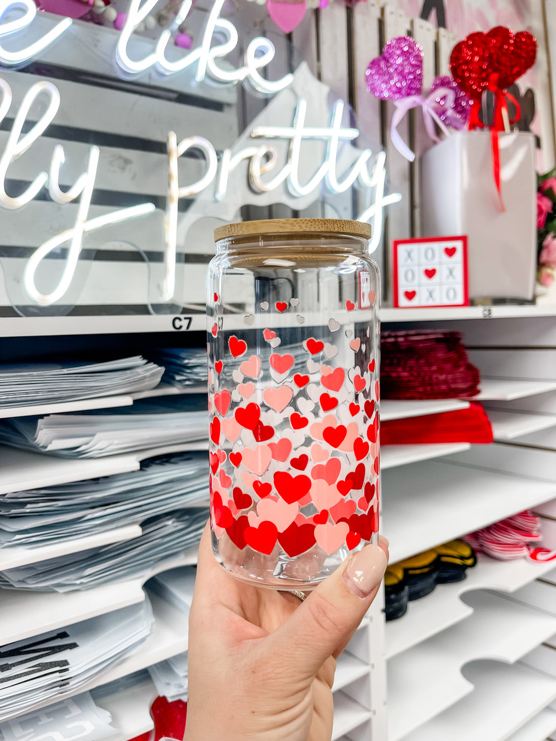 Floating Hearts Iced Coffee Glass