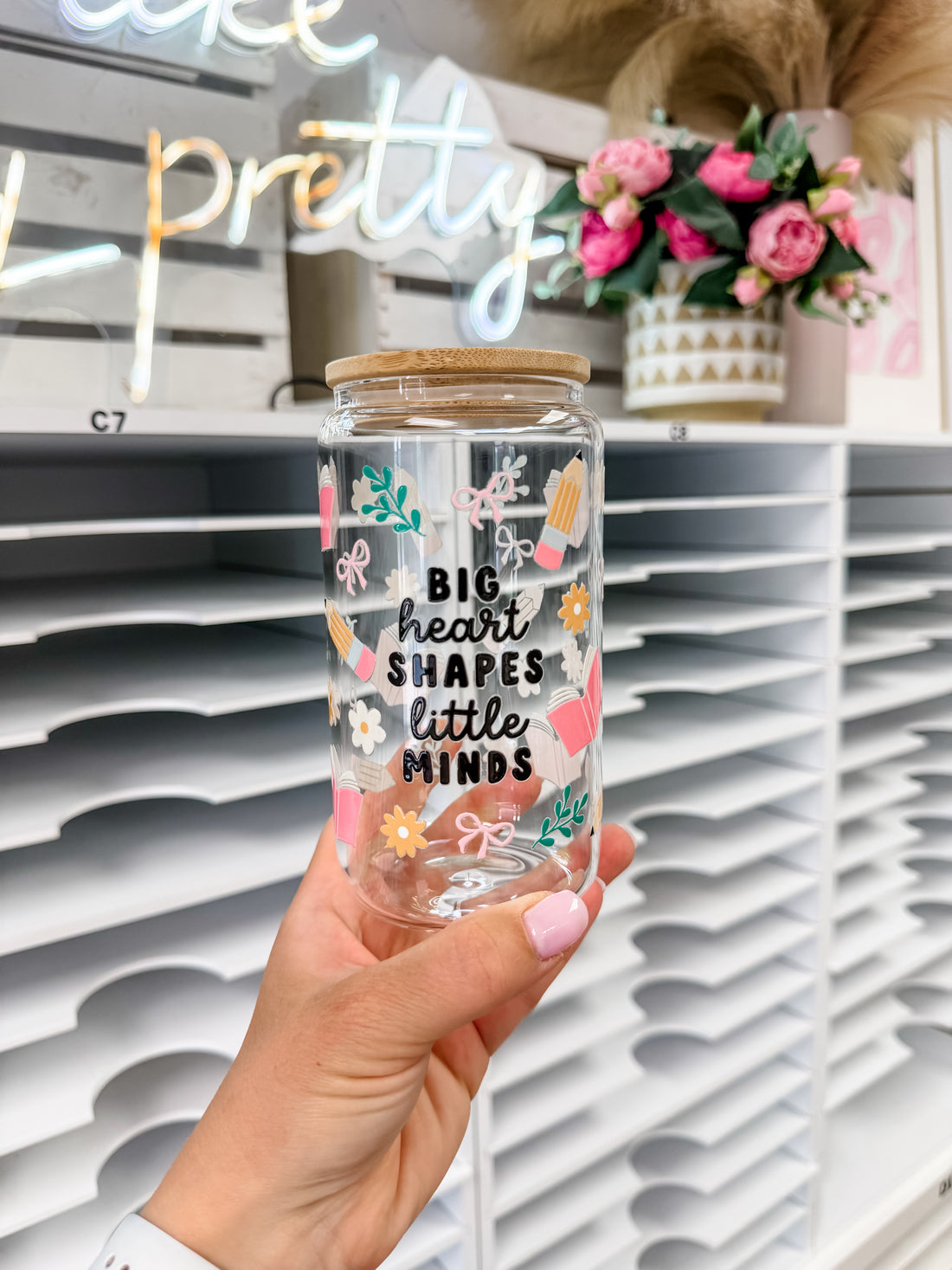 Big Heart Shapes Little Minds Iced Coffee Glass