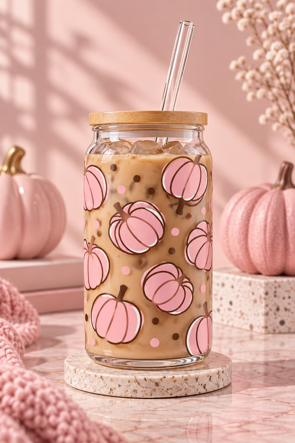 Pink Pumpkins Iced Coffee Glass