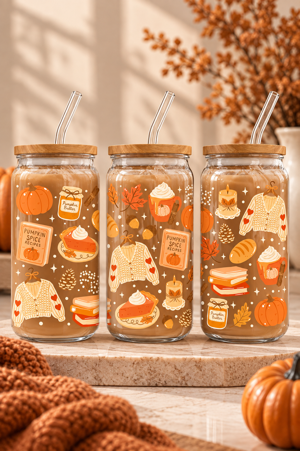 Orange Pumpkin Spice Iced Coffee Glass