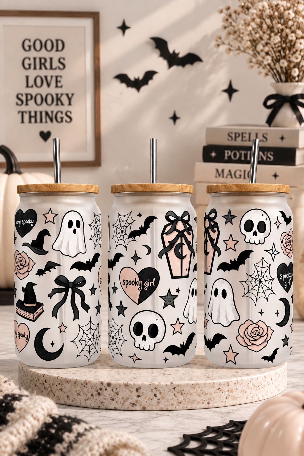 Spooky Girl Iced Coffee Glass