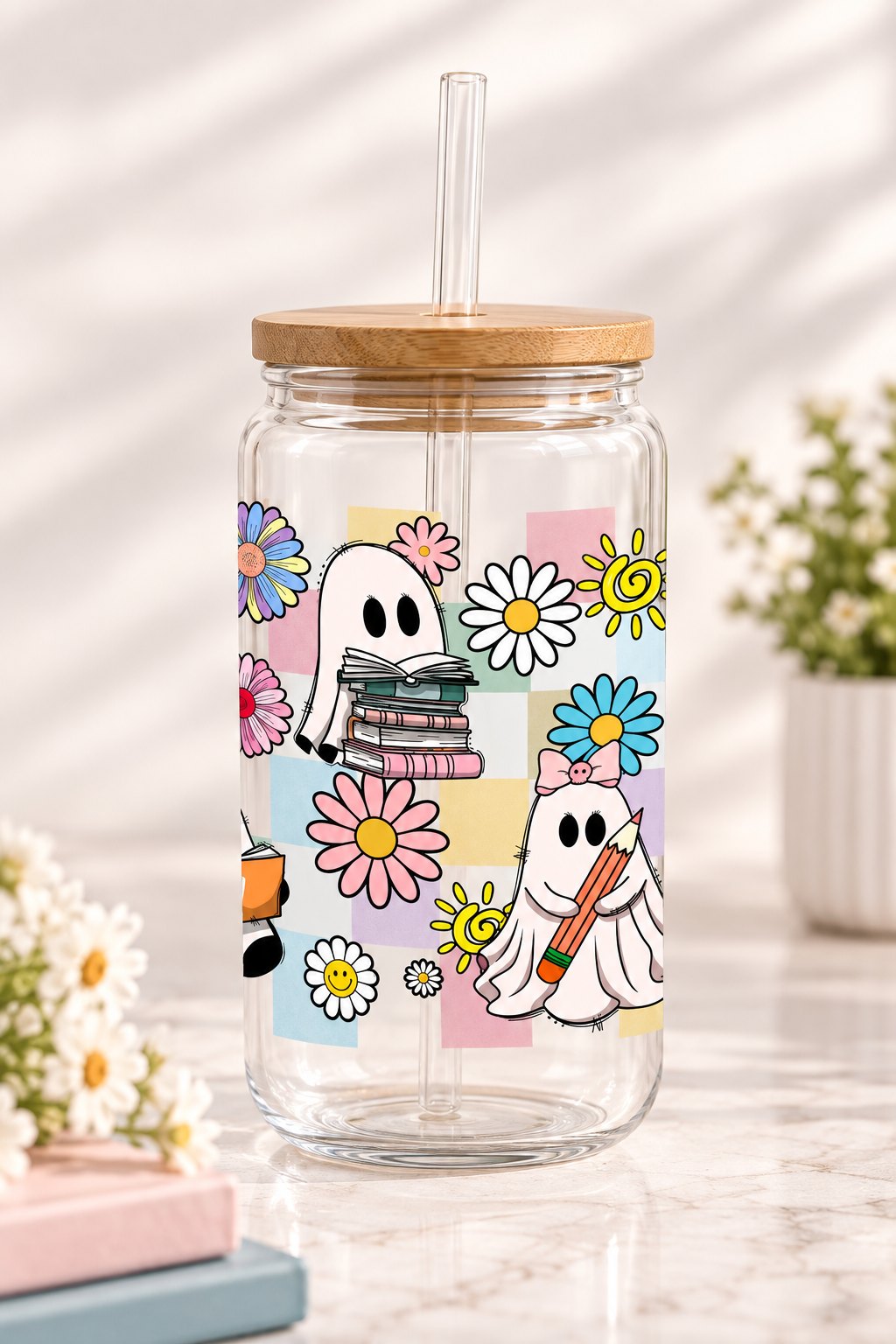 Ghost Books Iced Coffee Glass