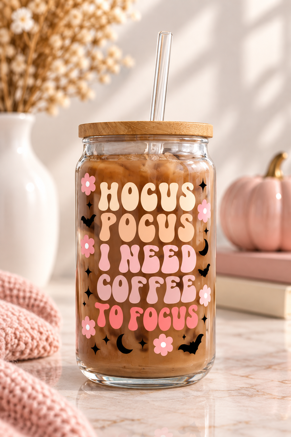 Hocus Pocus I Need Coffee To Focus Iced Coffee Glass