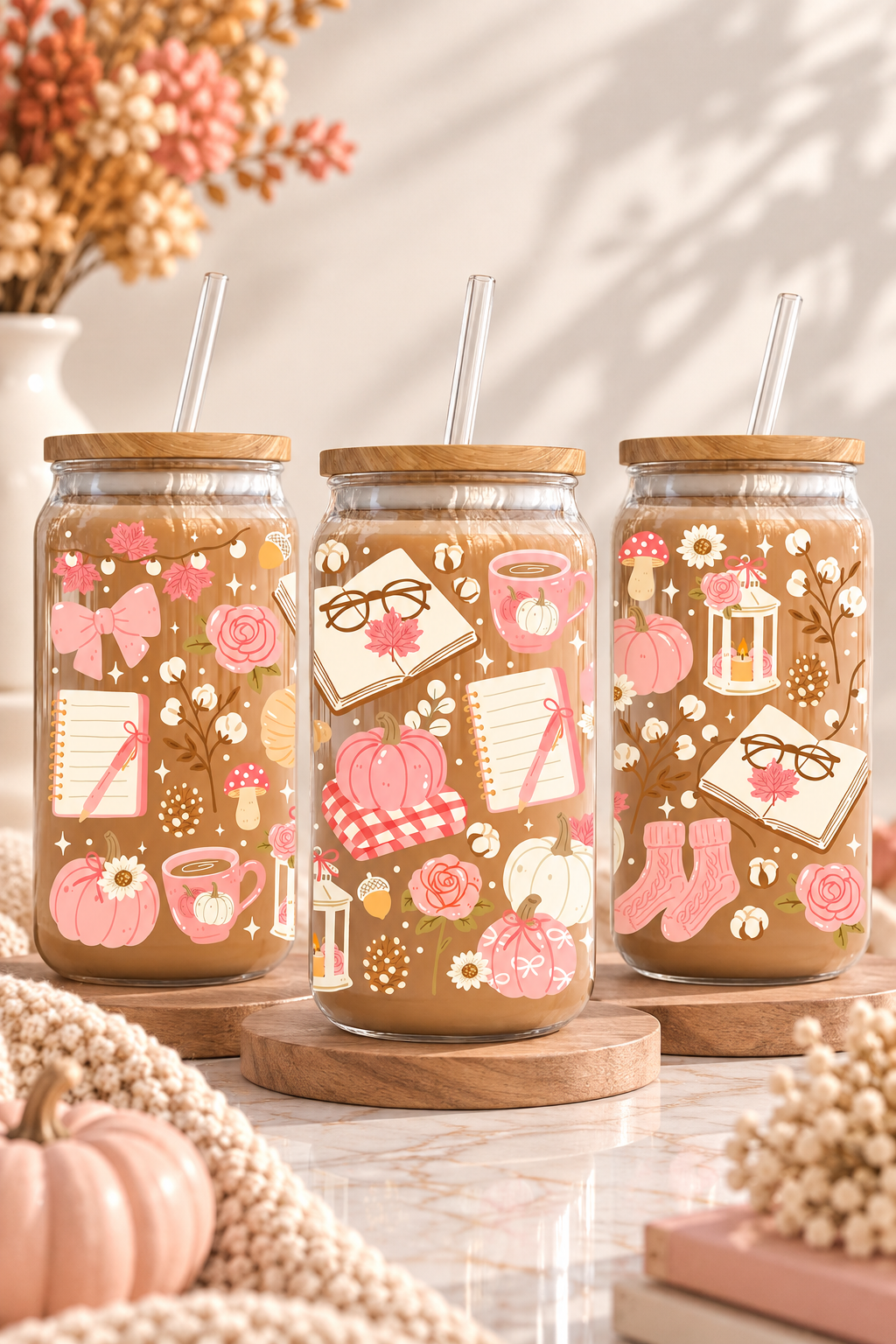 Girly Autumn Iced Coffee Glass