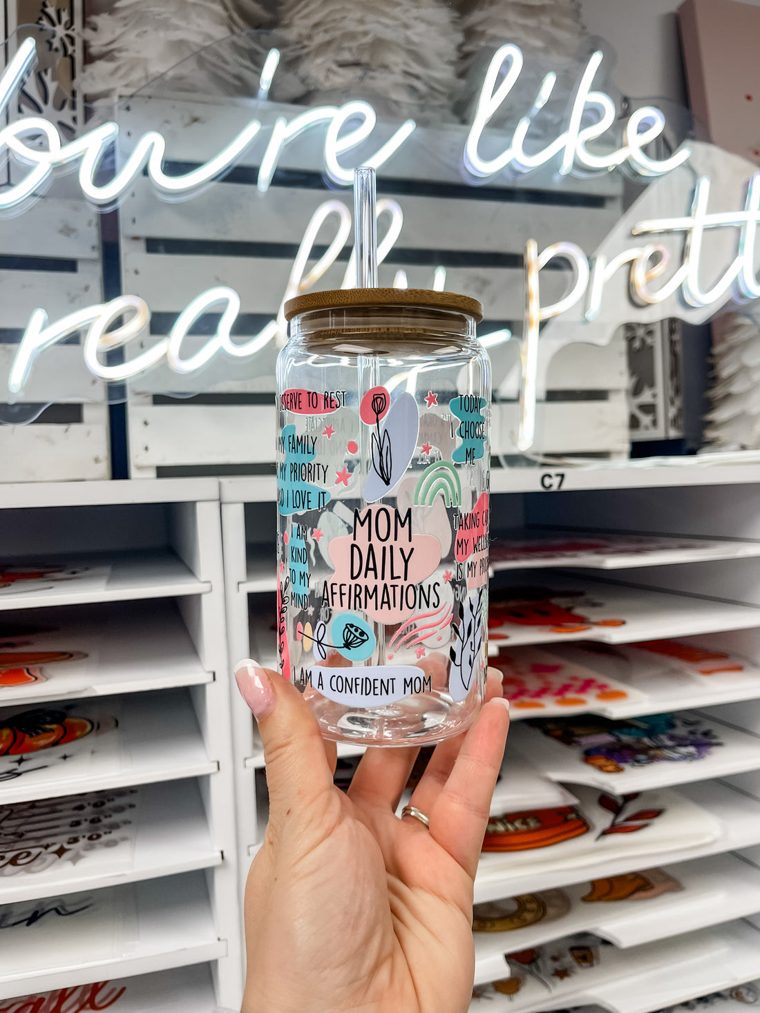 Mom Daily Affirmations Iced Coffee Glass