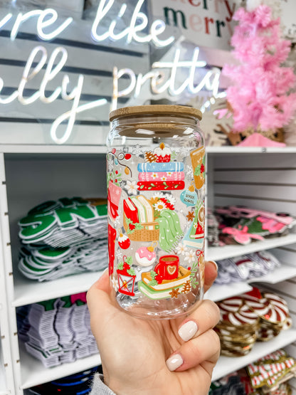 Christmas Book Club Iced Coffee Glass