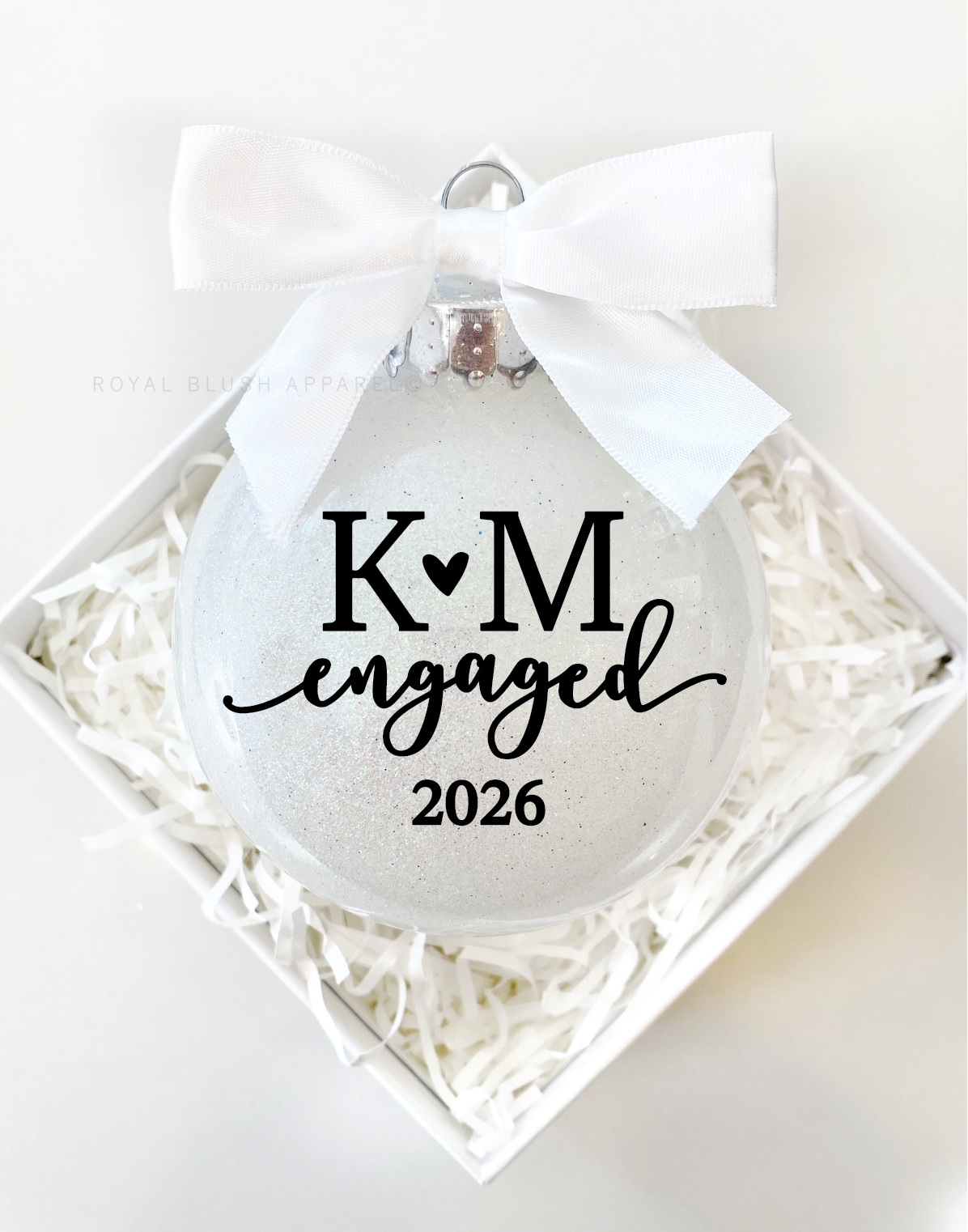 Custom Engaged 2025 Glitter Ornament