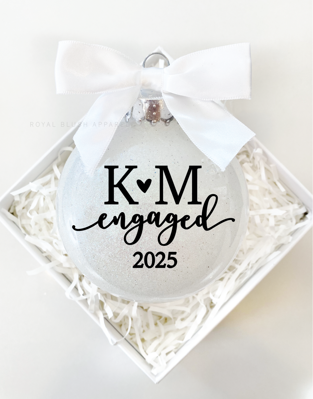 Custom Engaged 2025 Glitter Ornament