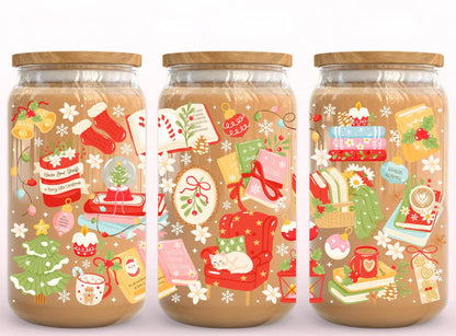 Christmas Book Club Iced Coffee Glass