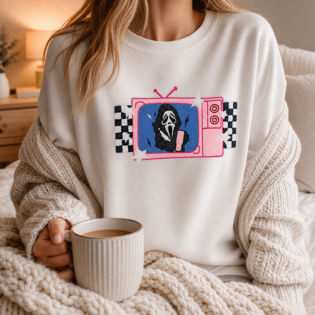 Scream TV Chenille Patch Sweatshirt mockup