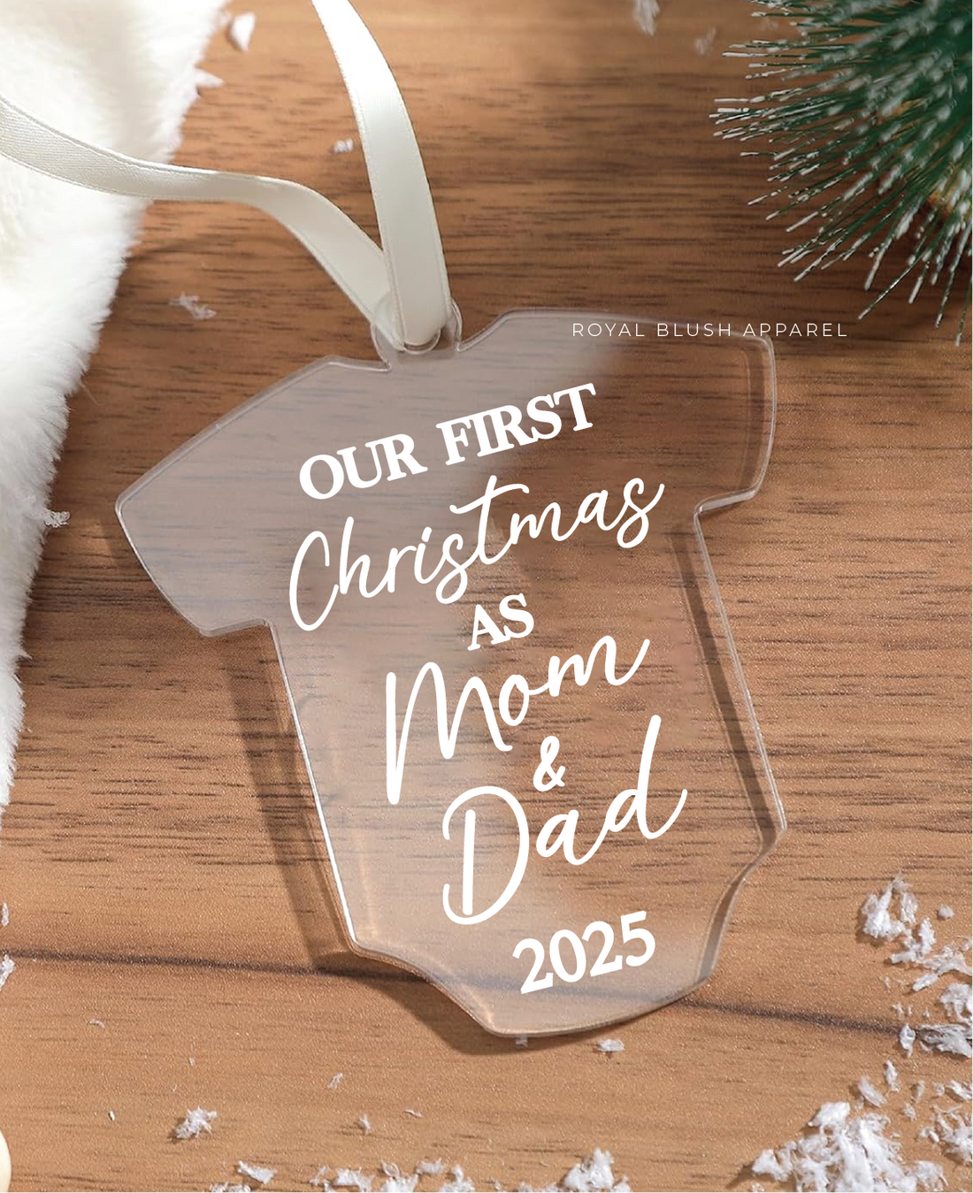 Our First Christmas As Mom &amp; Dad 2025 Acrylic Baby Onesie Ornament