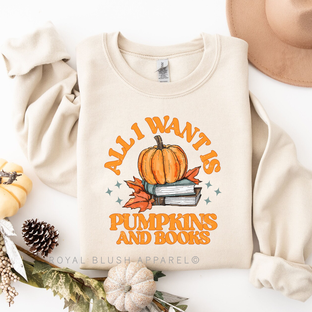 All I Want Is Pumpkins And Books Sweatshirt graphic Sweatshirt mockup.