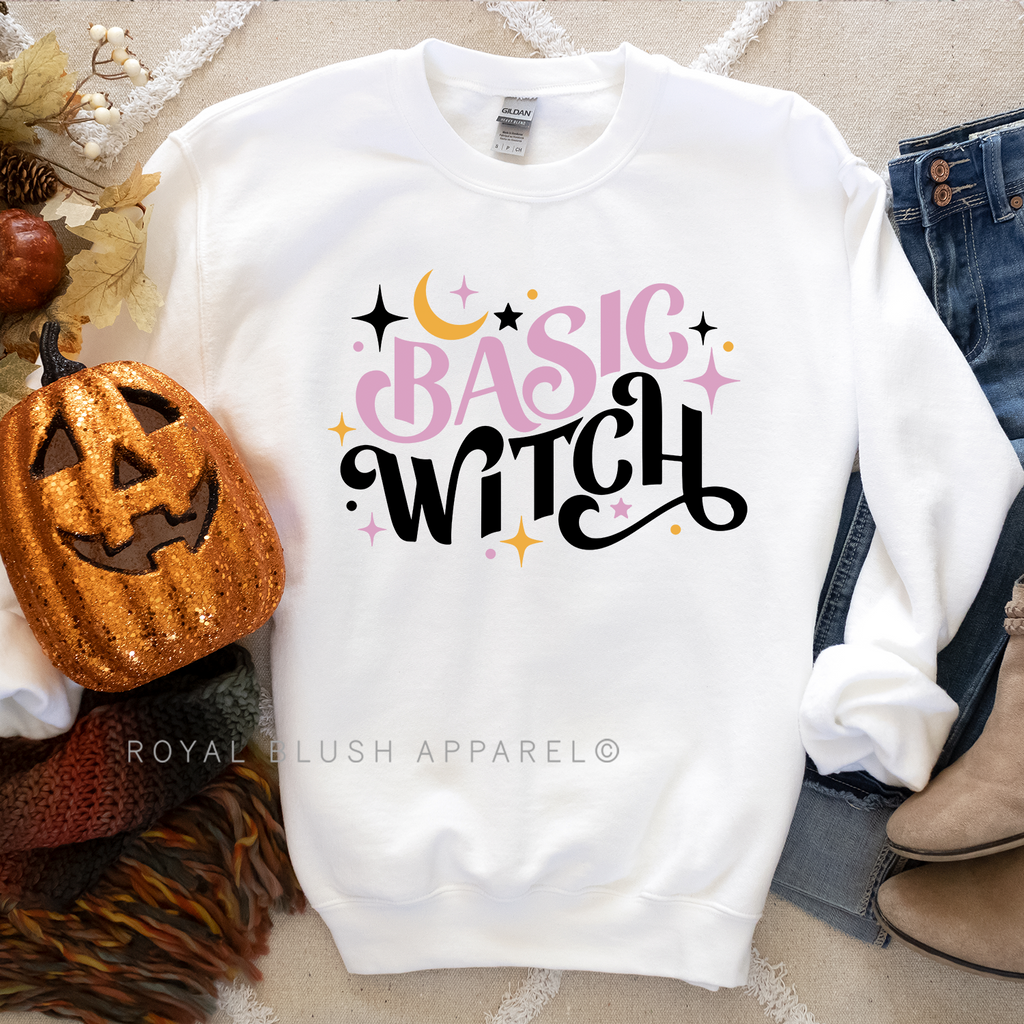 Basic Witch Sweatshirt Halloween graphic Sweatshirt mockup.