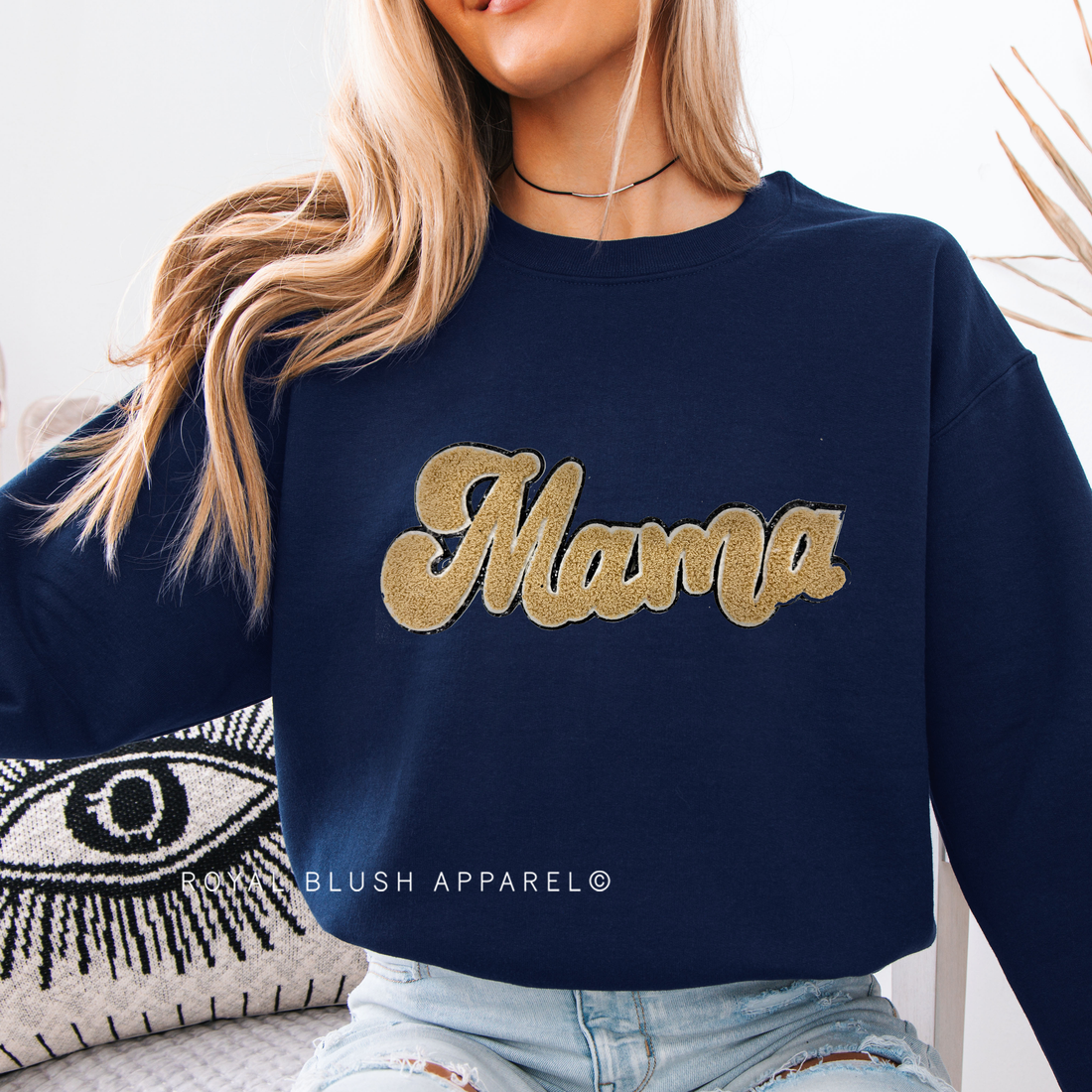 Beige Mama chenille patch sweatshirt