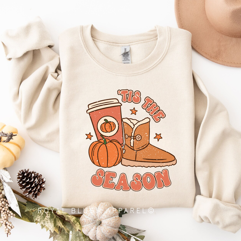 Boot 'Tis The Season Sweatshirt Fall graphic Sweatshirt mockup.
