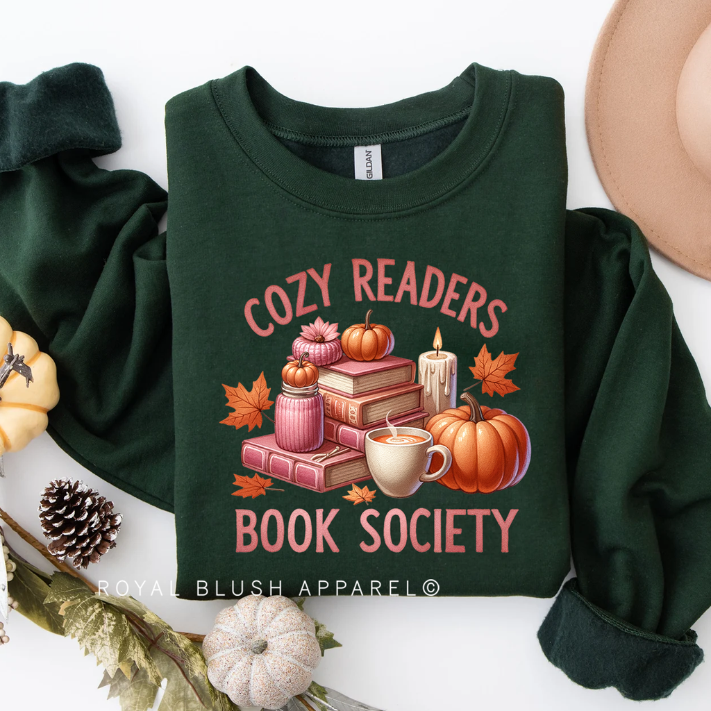 Cozy Readers Book Society Sweatshirt graphic Sweatshirt mockup.