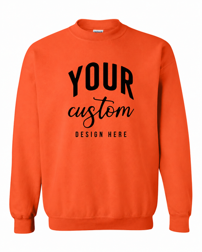 Custom Orange Gildan 18000 unisex crewneck sweatshirt with Your Custom Design Here print