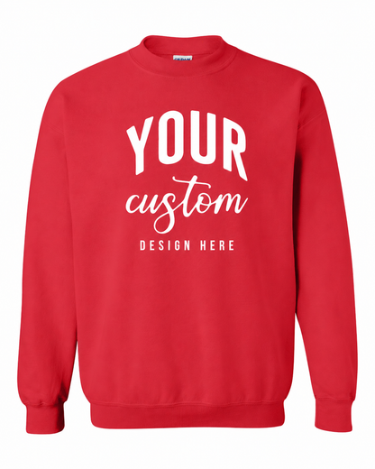 Custom Red Gildan 18000 unisex crewneck sweatshirt with Your Custom Design Here print