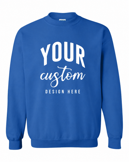 Custom Royal Blue Gildan 18000 unisex crewneck sweatshirt with Your Custom Design Here print