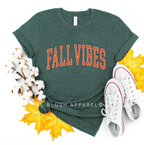 Orange Fall Vibes graphic T-shirt mockup.