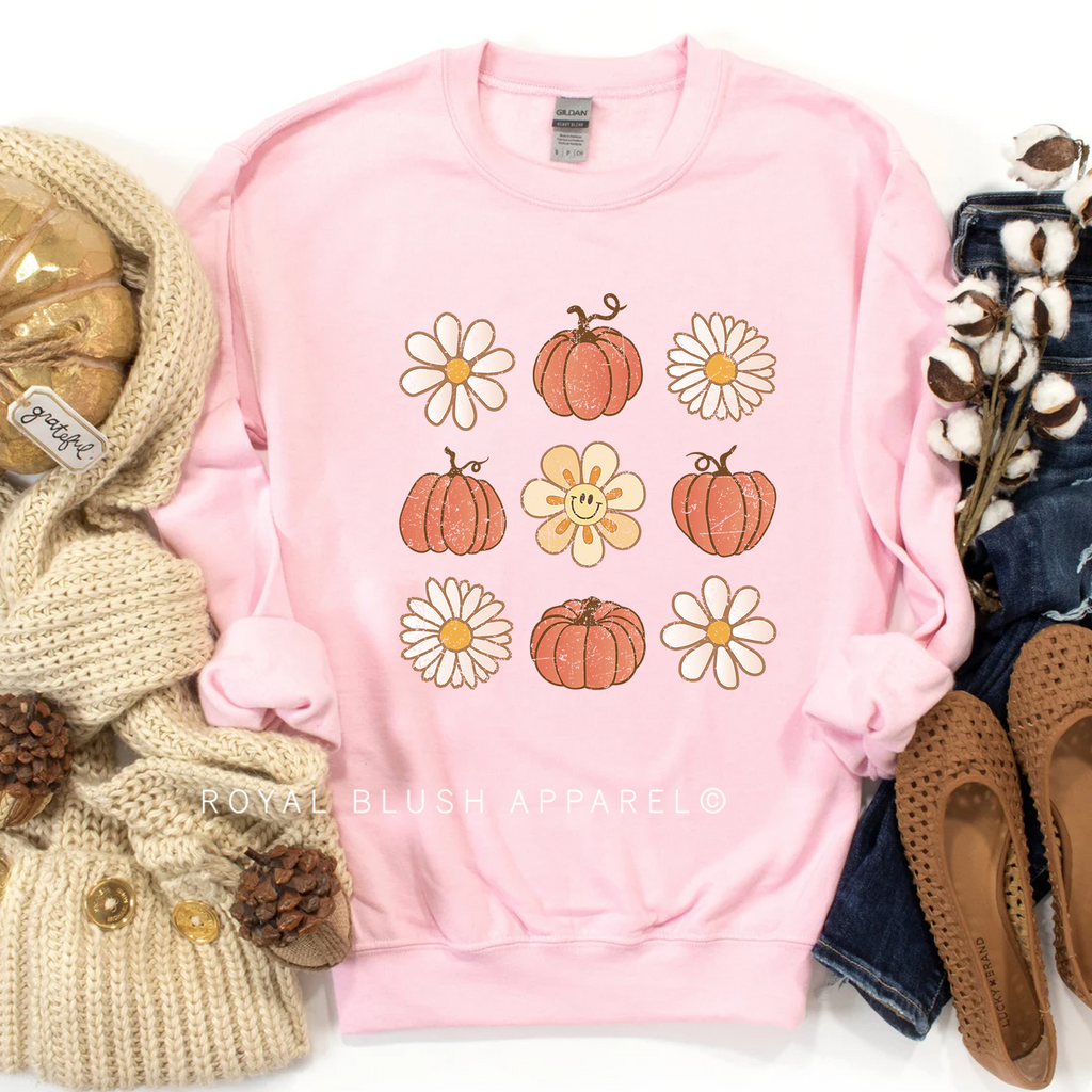Flower Pumpkins Sweatshirt Fall graphic Sweatshirt mockup.