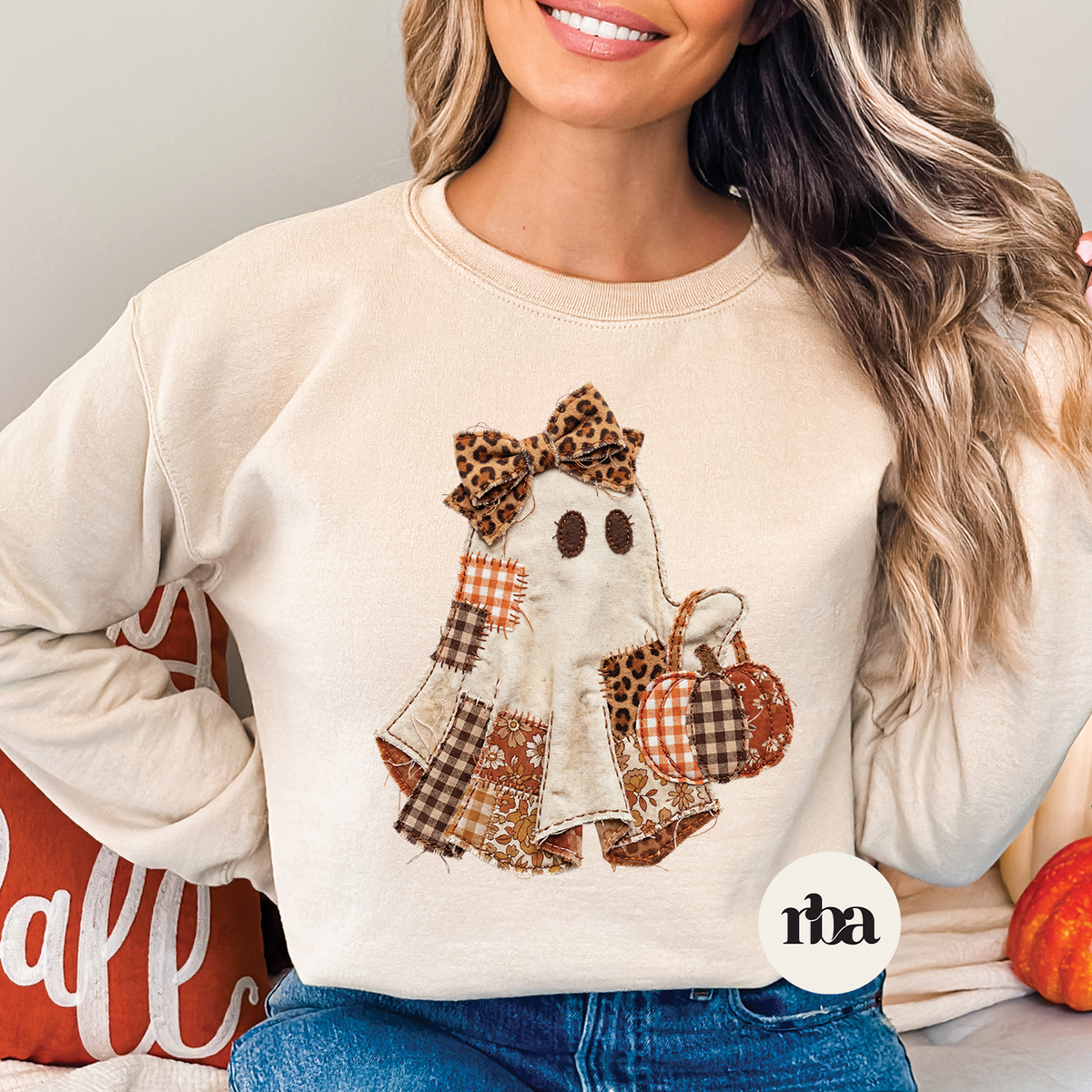 Ghost Faux Patch Sweatshirt mockup.
