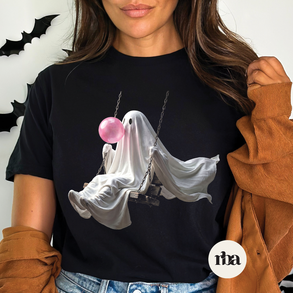 Ghost Swing Halloween graphic T-shirt mockup.
