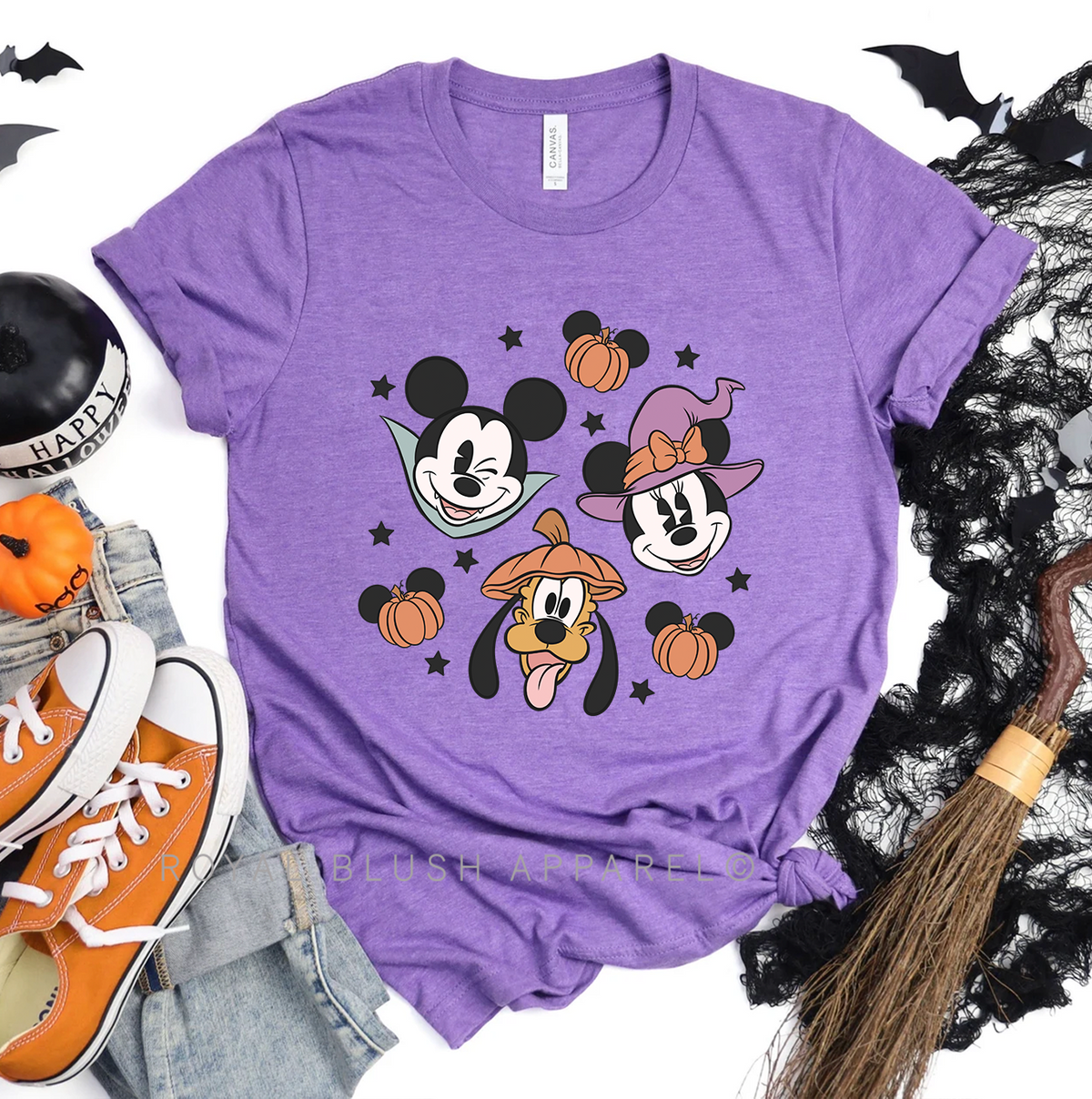Mouse Vampire and Witch Halloween graphic T-shirt mockup.