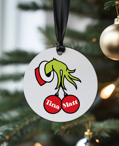 Custom Grinch Family Names Photo Round Ornament